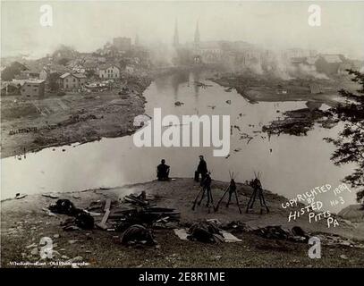 Poste militaire sur Kernville Hill, Johnstown Flood, 31 mai 1889. Banque D'Images