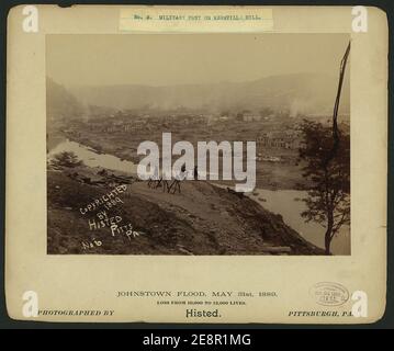 Poste militaire sur Kernville Hill, Johnstown Flood, 31 mai 1889 Banque D'Images