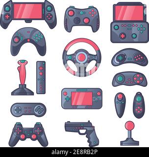 Jeu gadget icônes de couleur ensemble avec manette de console de manette de jeu sans fil illustration vectorielle isolée des éléments du volant Illustration de Vecteur