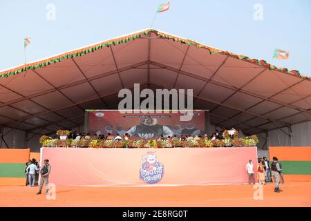 Howrah, Inde. 31 janvier 2021. Allocution du ministre de l'intérieur de l'Union Amit Shah lors du rassemblement de Jogdan Mela au stade Dumurjala (photo de Ved Prakash/Pacific Press) Credit: Pacific Press Media production Corp./Alay Live News Banque D'Images