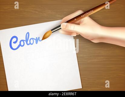 Chevalet avec feuille de papier et brosse synthétique à main humaine concept de conception dans une illustration vectorielle de style réaliste Illustration de Vecteur