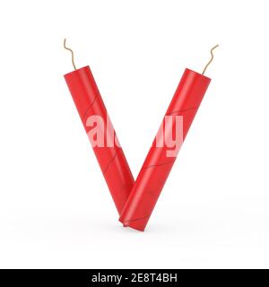 Lettre V comme Dynamite Sticks Alphabet Collection sur fond blanc. Rendu 3d Banque D'Images