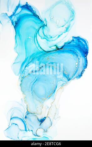 Résumé alcool encre art dessin arrière-plan en bleu clair Banque D'Images
