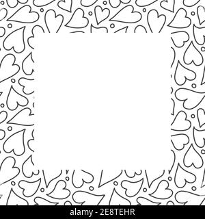 Coeur bordure cadre design arrière-plan, dessiné à la main coeurs dans un cadre carré. Illustration du modèle vectoriel en noir et blanc Illustration de Vecteur