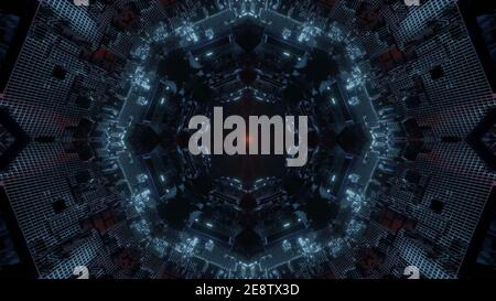 illustration 3d résumé arrière-plan hi-tech avec lumières lumineuses de cyber tunnel sci fi avec des formes géométriques pour le concept de technologie modèles Banque D'Images