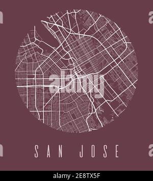 Affiche de carte de San Jose. Plan de la ville de San Jose. Panorama urbain aria silhouette vue aérienne, style typographique. Terre, rivière, hig Illustration de Vecteur