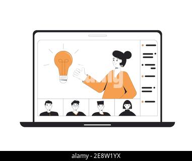 Formation en ligne. Apprentissage numérique. Les enseignantes et les adolescents en classe virtuelle ont une réunion de remue-méninges. Leçon de logique vidéo. Vecteur l Illustration de Vecteur