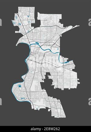 Carte de Sacramento. Carte détaillée du quartier administratif de Sacramento. Panorama urbain. Illustration vectorielle libre de droits. Carte avec autoroutes, Illustration de Vecteur