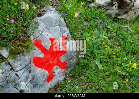 Trailmark de la Zwerg Bartli Walk, une randonnée pour les enfants en Suisse Banque D'Images