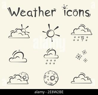 Symboles météorologiques dessinés Illustration de Vecteur