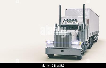 camion américain blanc sur fond blanc. rendu 3d. Banque D'Images