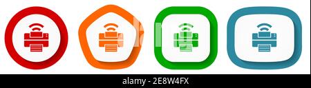 Jeu d'icônes vectorielles de l'imprimante, boutons de conception plate sur fond blanc Illustration de Vecteur