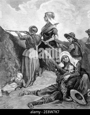 Boer femmes combattants pendant la Seconde Guerre de Boer (1899-1902) Transvaal Afrique du Sud 1900 Vintage Illustration ou gravure Banque D'Images