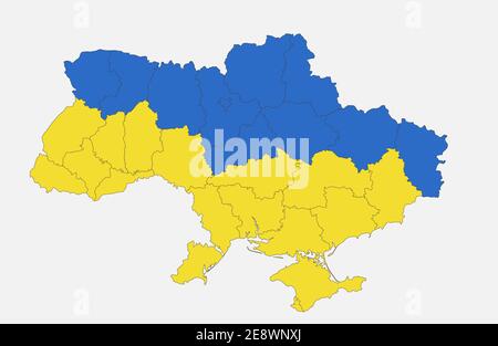 Carte de l'Ukraine dans les couleurs du drapeau, divisions administratives vides Banque D'Images