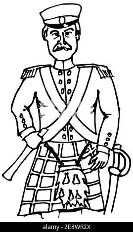 Dessin de l'officier écossais d'artilerie du 19e siècle dans noir et blanc Banque D'Images