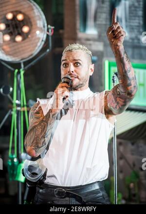 Matt Willis (orin) pendant le photocall Little Shop of Horrors au Regent's Park Open Air Theatre, Londres. Banque D'Images