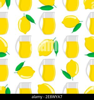 Illustration sur le thème de la grande limonade colorée dans un pot au citron pour une boisson naturelle. Motif limonade composé d'un accessoire de cuisine de collection, d'un pichet de citron à o Illustration de Vecteur