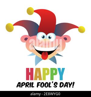 Avril Fools Day, idiot Happy Cartoon Joker visage illustration sur fond blanc Banque D'Images