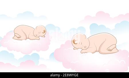 Les bébés dorment sur l'illustration du nuage Banque D'Images