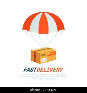 Concept de service de livraison. Illustration vectorielle colorée et plate du boîtier avec parachute. Service de livraison rapide, livraison de colis, livraison gratuite Illustration de Vecteur