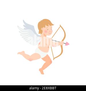 Saint-Valentin illustration de cupid drôle avec arc et flèche sur fond blanc. Illustration de Vecteur