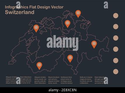 Infographics Suisse carte contour, design plat, couleur bleu orange vecteur Illustration de Vecteur