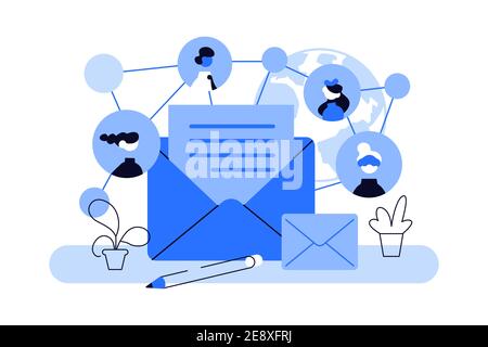 Contenu de marketing d'e-mail d'entreprise , communication de réseau social Illustration de Vecteur