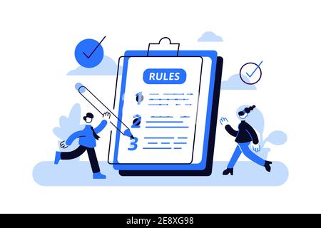 Concept de règles. Liste de contrôle des règlements personnes. Graphique restreint Illustration de Vecteur