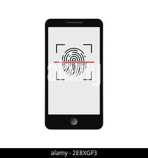 Icône de déverrouillage du smartphone. Icône de numérisation d'empreintes digitales. Illustration vectorielle. Icône conceptuelle de déverrouillage du téléphone. Illustration de Vecteur