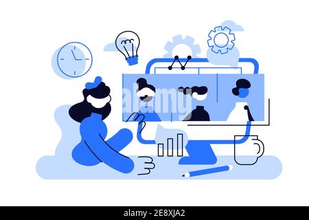 Page Web de vidéoconférence. Homme sur ordinateur parlant Illustration de Vecteur