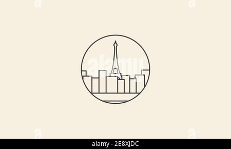 la tour eiffel avec la ligne de construction de la ville cercle logo symbole icône illustration de la conception graphique vectorielle Illustration de Vecteur