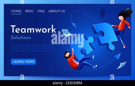 Les gens volent autour du puzzle. Coopération, travail d'équipe et concept de partenariat. Modèle de site Web de la page d'arrivée. Illustration vectorielle Illustration de Vecteur