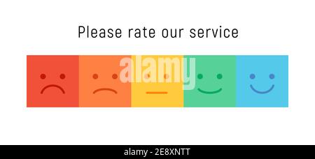 Icône Emotion emoji de l'échelle du taux d'émoticônes. Indicateur de satisfaction émoticône de l'enquête sur le taux de rétroaction. Illustration de Vecteur