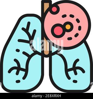 Cancer des poumons, tumeur maligne, icône en forme de ligne de couleur plate pour l'oncologie. Illustration de Vecteur