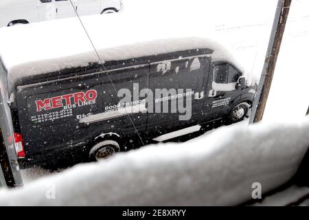 Winter Storm couvertures Metro Area, New York, NY États-Unis Banque D'Images