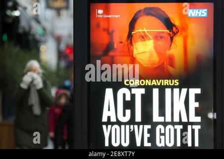 Londres, Royaume-Uni. 1er février 2021. Publicité de la campagne « ACT like You hait » du coronavirus à Londres. Credit: Dinendra Haria/SOPA Images/ZUMA Wire/Alay Live News Banque D'Images