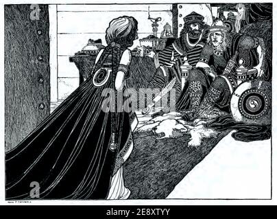 Vintage John Patrick Campbell illustration intitulée The Meeting of Midir Et étain des Romances celtiques Banque D'Images