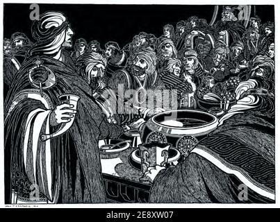 L'illustration vintage John Patrick Campbell intitulée Finn déclare sa lignée au roi Connor. Banque D'Images