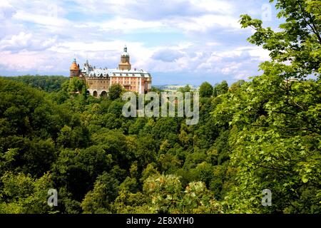 Pologne, Ksiaz, voïvodeship de Silésie inférieur, château. Banque D'Images