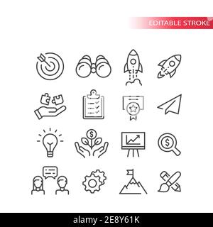 Jeu d'icônes de vecteur de ligne de démarrage d'entreprise. Icônes de croissance, de développement et de lancement. Contour, contour modifiable. Illustration de Vecteur