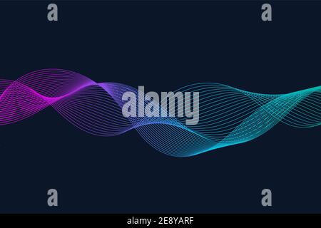 Arrière-plan abstrait avec lignes ondulées. Dégradé coloré. Lignes courbes lisses. Arrière-plan bleu foncé. Élément de conception à rayures ondulées. Signal de fréquence. Vecteur Illustration de Vecteur