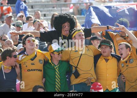 Les fans australiens avant la coupe du monde de rugby IRB 2007, quart de finale match Australie contre Angleterre au stade de vélodrome de Marseille, Bouches-du-Rhône, Fance, le 6 octobre 2007. Photo de Medhi Taamallah/Cameleon/ABACAPRESS.COM Banque D'Images