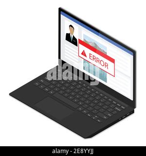 Avertissement d'erreur du système d'exploitation Windows sur l'écran de l'ordinateur portable. Vue isométrique. Vecteur Illustration de Vecteur