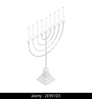 Icône vecteur Menorah. Candelstick pour hanuka, symbole de bonne année. Candélabre biblique. Vue isométrique Illustration de Vecteur