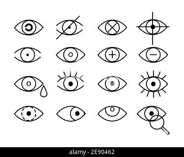 Contours des icônes oculaires. Images des yeux ouverts et fermés, formes des yeux dormanants avec cils, surveillance vectorielle et signes de recherche Illustration de Vecteur