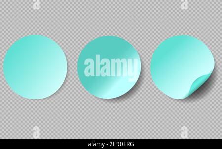 Autocollants ronds turquoise avec modèle vectoriel à bords recourbés isolé sur fond transparent. SPE 10 Illustration de Vecteur