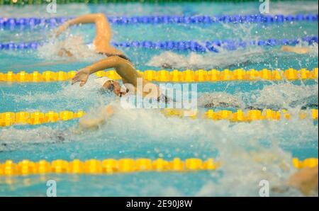 Alena Popchanka en France participe aux épreuves Freestyle 100 pour femmes lors des Championnats européens de natation en courte durée, à Debrecen, Hongrie, le 13 décembre 2007. Photo de Stéphane Kempinaire/Cameleon/ABACAPRESS.COM Banque D'Images