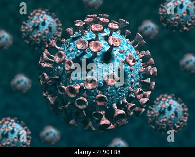 Cellules virales. Illustration 3D du coronavirus covid-19 Banque D'Images