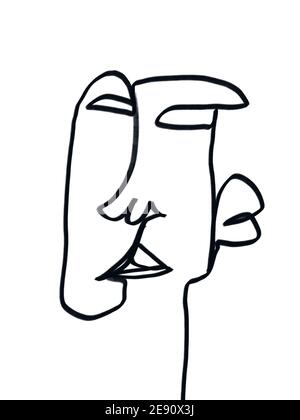 femme portrait dessin de ligne avec des fleurs. Dessin cubisme élégant et minimaliste. Illustration conçue pour les produits d'art. Banque D'Images