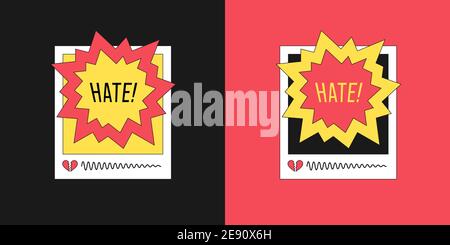 Bannière sur les réseaux sociaux avec explosion et direction de la haine. Modèle de poste abstrait avec sujet sur la haine, la colère, l'intimidation et la relation négative dans l'Inte Illustration de Vecteur
